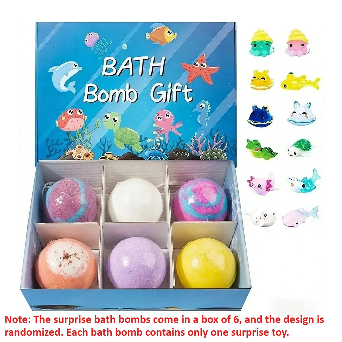 6-12PCS Kids Bath Bombs Natural Mega Bubbles Surprise Ocean Toys Gift Set Skin Friendly Bathing Kit for Boys and Girls