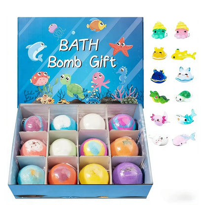 6-12PCS Kids Bath Bombs Natural Mega Bubbles Surprise Ocean Toys Gift Set Skin Friendly Bathing Kit for Boys and Girls