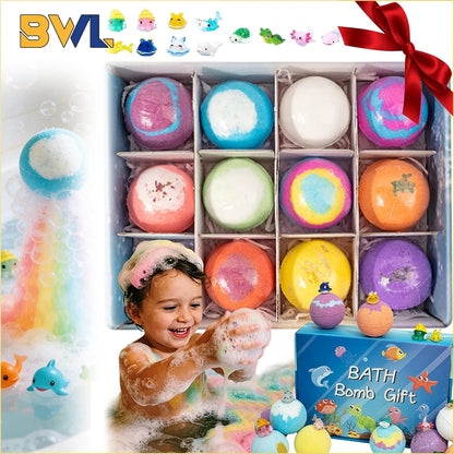 6-12PCS Kids Bath Bombs Natural Mega Bubbles Surprise Ocean Toys Gift Set Skin Friendly Bathing Kit for Boys and Girls